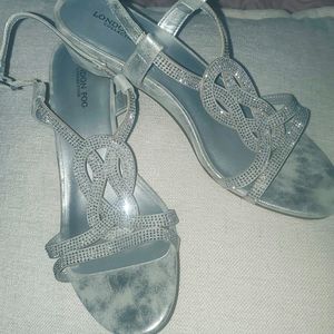Ladies silver sparkle shoes small wedge heel ..like new size 9.5